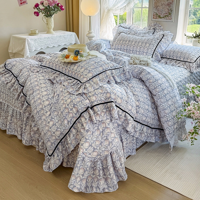 91家纺网 家纺一手货源 找家纺 宜凡家纺 2025新款A类水洗珍珠棉床盖四件套 夕雾