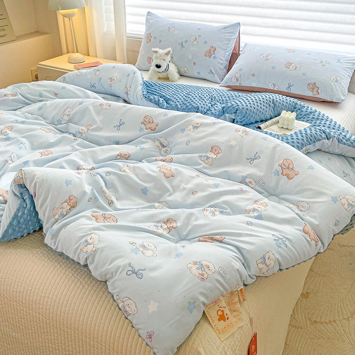 91家纺网 家纺一手货源 找家纺 （总）丫丫家纺 2025新款云感木棉皱皱纱被子豆豆绒大豆被冬被被芯春秋豆豆被