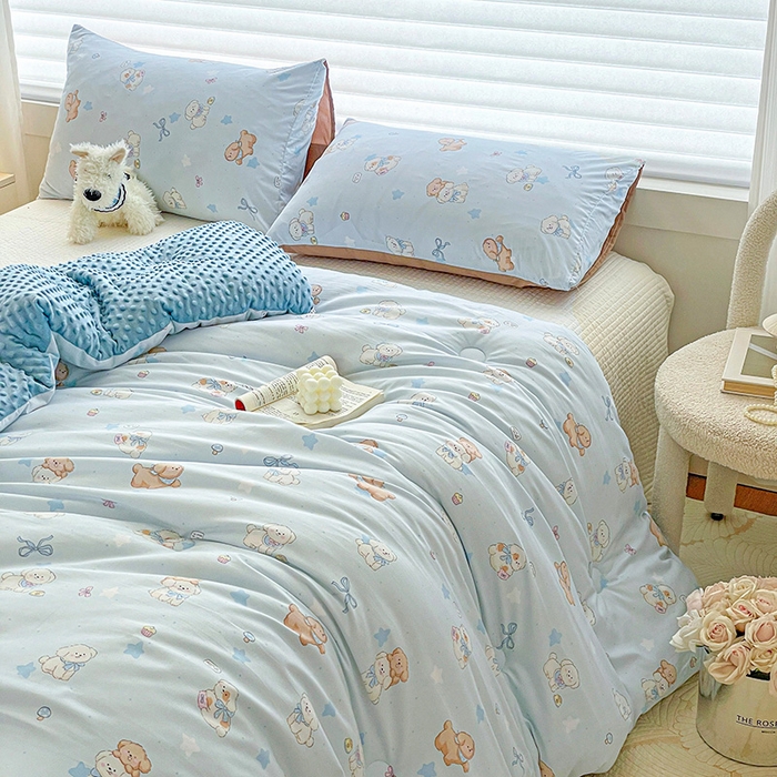 91家纺网 家纺一手货源 找家纺 （总）丫丫家纺 2025新款云感木棉皱皱纱被子豆豆绒大豆被冬被被芯春秋豆豆被