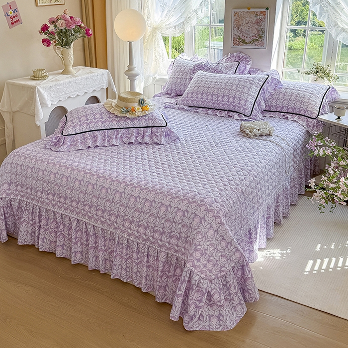 91家纺网 家纺一手货源 找家纺 宜凡家纺 2025新款A类水洗珍珠棉床盖三件套 芙汐