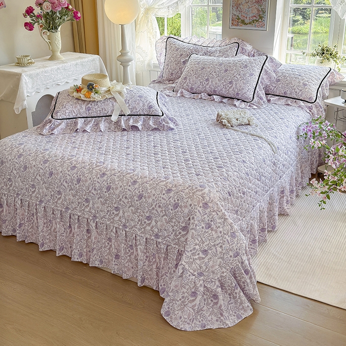 91家纺网 家纺一手货源 找家纺 宜凡家纺 2025新款A类水洗珍珠棉床盖三件套 洛拉