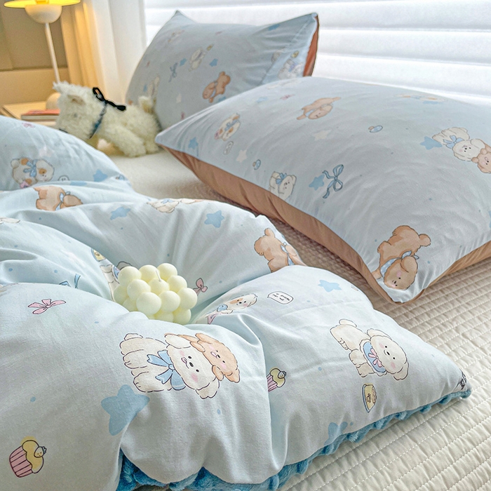 91家纺网 家纺一手货源 找家纺 丫丫家纺 2025新款云感木棉皱皱纱被子豆豆绒大豆被冬被被芯春秋豆豆被 奶芙小狗