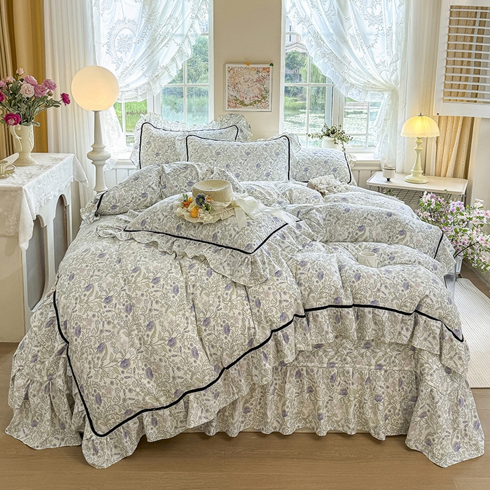 91家纺网 家纺一手货源 找家纺 宜凡家纺 2025新款A类水洗珍珠棉床盖三件套 觅春