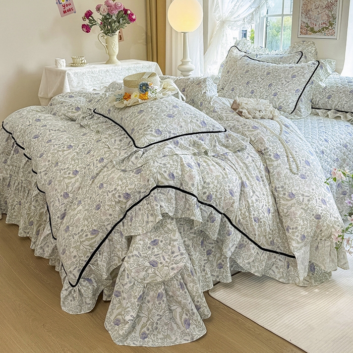 91家纺网 家纺一手货源 找家纺 宜凡家纺 2025新款A类水洗珍珠棉床盖三件套 觅春