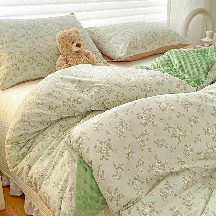 91家纺网 家纺一手货源 找家纺 丫丫家纺 2025新款云感木棉皱皱纱被子豆豆绒大豆被冬被被芯春秋豆豆被 茶语-绿