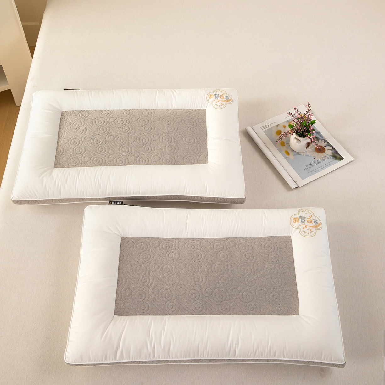 91家纺网 家纺一手货源 找家纺 九州枕芯 2025新款全棉纯棉羽梦云荞双面荞麦枕枕头枕芯 羽梦云荞双面荞麦枕-灰色