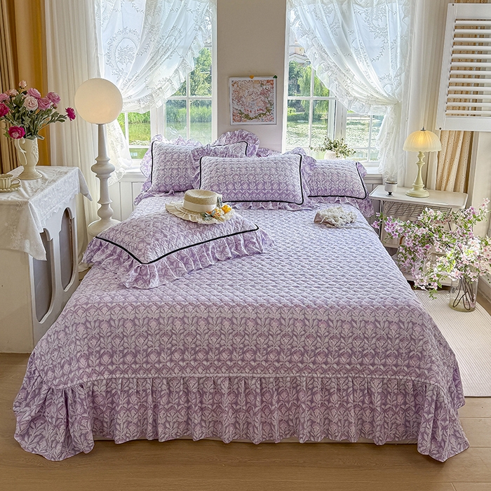 91家纺网 家纺一手货源 找家纺 宜凡家纺 2025新款A类水洗珍珠棉床盖三件套 芙汐