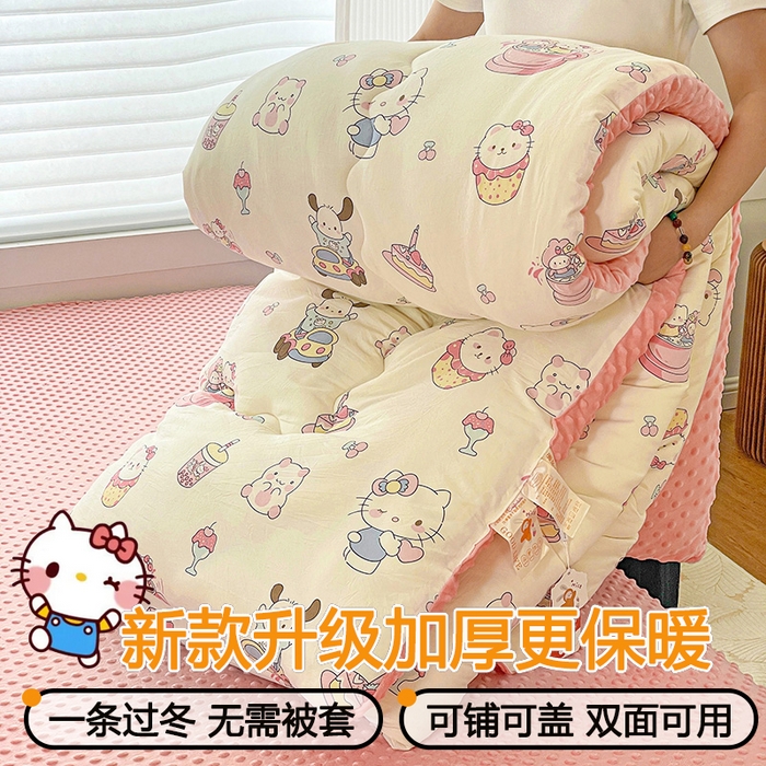 丫丫家纺 2025新款云感木棉皱皱纱被子豆豆绒大豆被冬被被芯春秋豆豆被 凯蒂恰恰米
