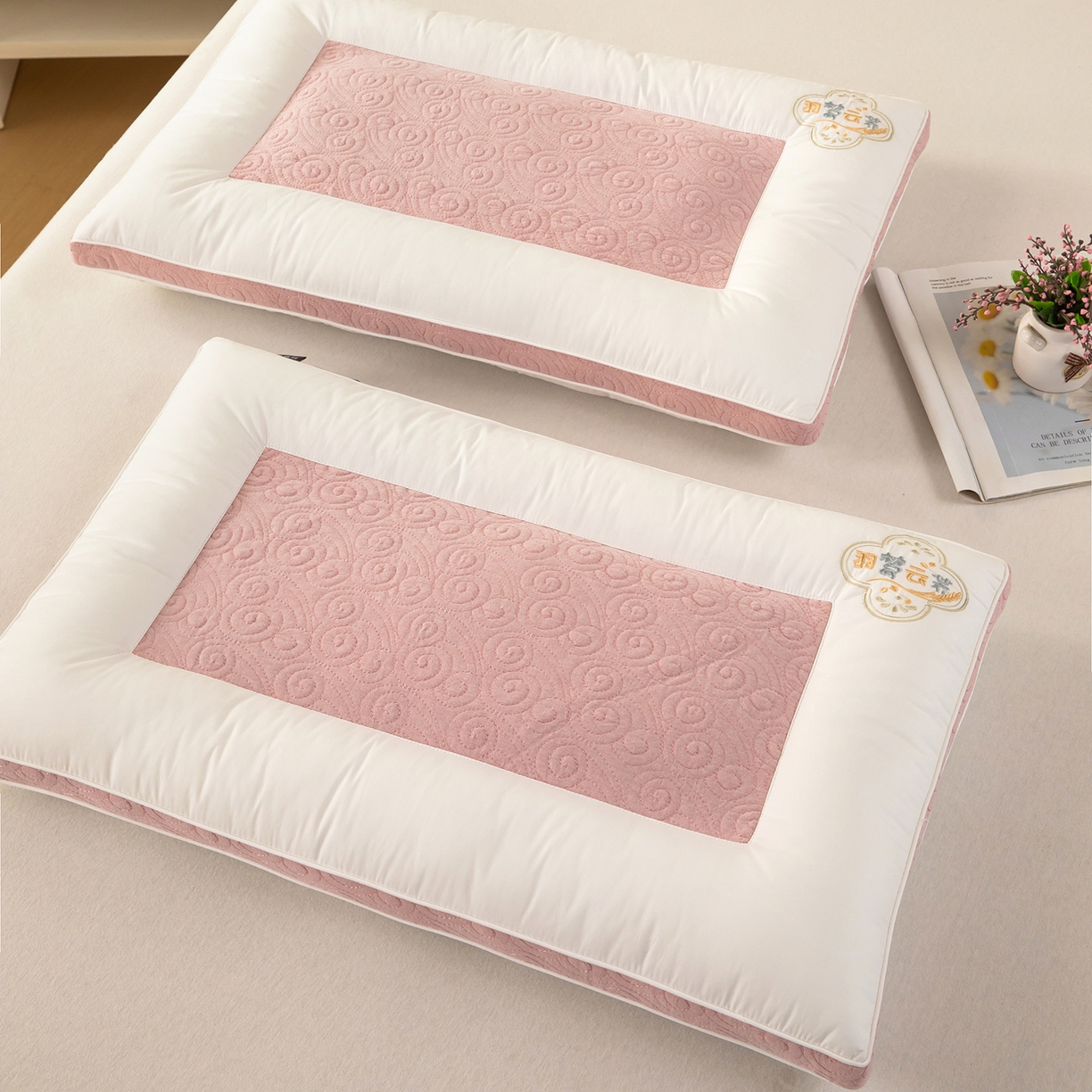 91家纺网 家纺一手货源 找家纺 九州枕芯 2025新款全棉纯棉羽梦云荞双面荞麦枕枕头枕芯 羽梦云荞双面荞麦枕-粉色