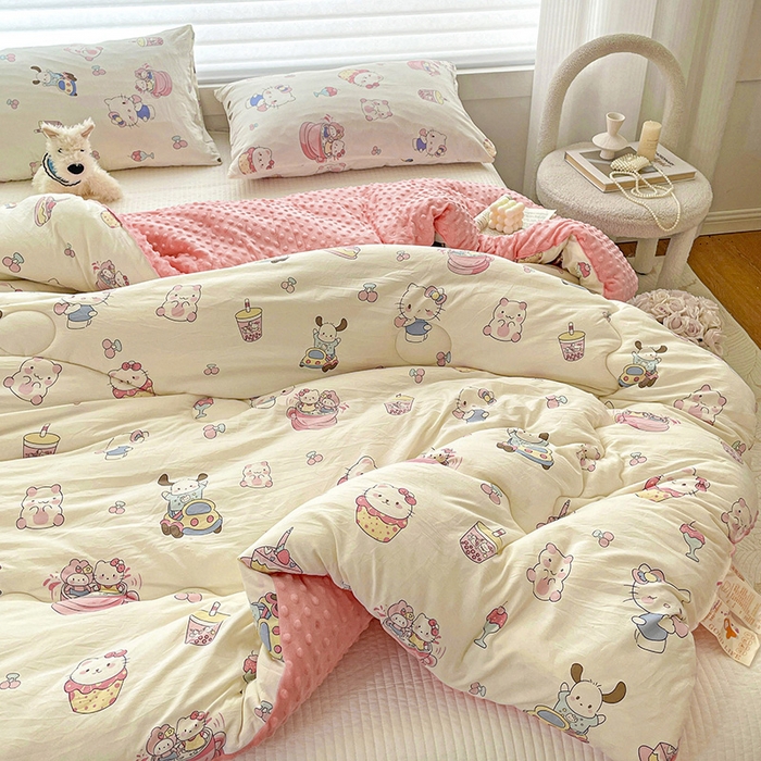 91家纺网 家纺一手货源 找家纺 丫丫家纺 2025新款云感木棉皱皱纱被子豆豆绒大豆被冬被被芯春秋豆豆被 凯蒂恰恰米