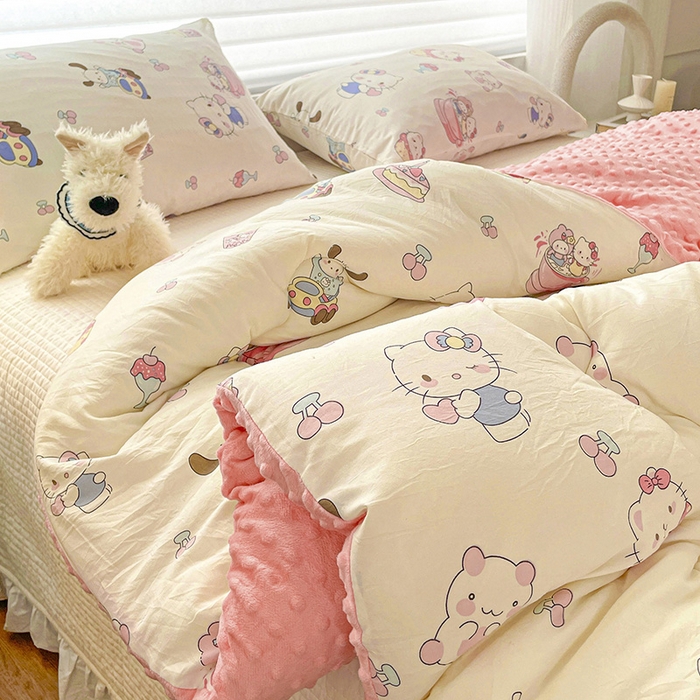 91家纺网 家纺一手货源 找家纺 丫丫家纺 2025新款云感木棉皱皱纱被子豆豆绒大豆被冬被被芯春秋豆豆被 凯蒂恰恰米