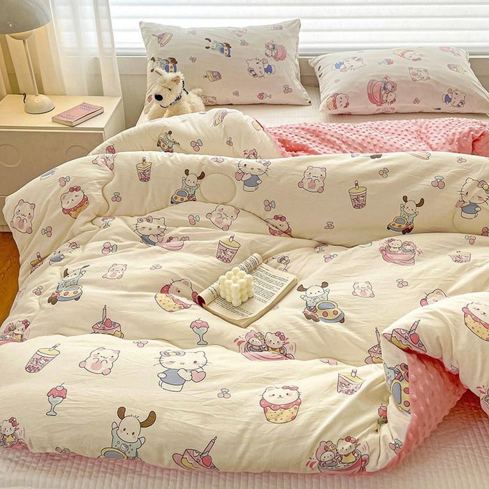 91家纺网 家纺一手货源 找家纺 丫丫家纺 2025新款云感木棉皱皱纱被子豆豆绒大豆被冬被被芯春秋豆豆被 凯蒂恰恰米