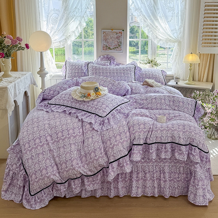 91家纺网 家纺一手货源 找家纺 宜凡家纺 2025新款A类水洗珍珠棉床盖三件套 芙汐