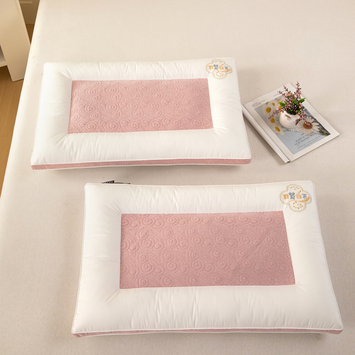 91家纺网 家纺一手货源 找家纺 九州枕芯 2025新款全棉纯棉羽梦云荞双面荞麦枕枕头枕芯 羽梦云荞双面荞麦枕-粉色