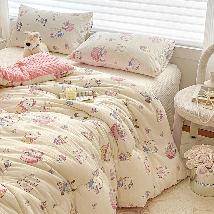 91家纺网 家纺一手货源 找家纺 丫丫家纺 2025新款云感木棉皱皱纱被子豆豆绒大豆被冬被被芯春秋豆豆被 凯蒂恰恰米