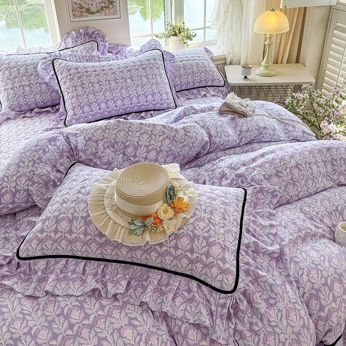 91家纺网 家纺一手货源 找家纺 宜凡家纺 2025新款A类水洗珍珠棉床盖三件套 芙汐