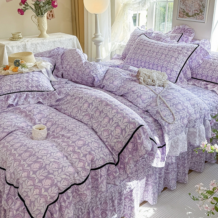 91家纺网 家纺一手货源 找家纺 宜凡家纺 2025新款A类水洗珍珠棉床盖三件套 芙汐