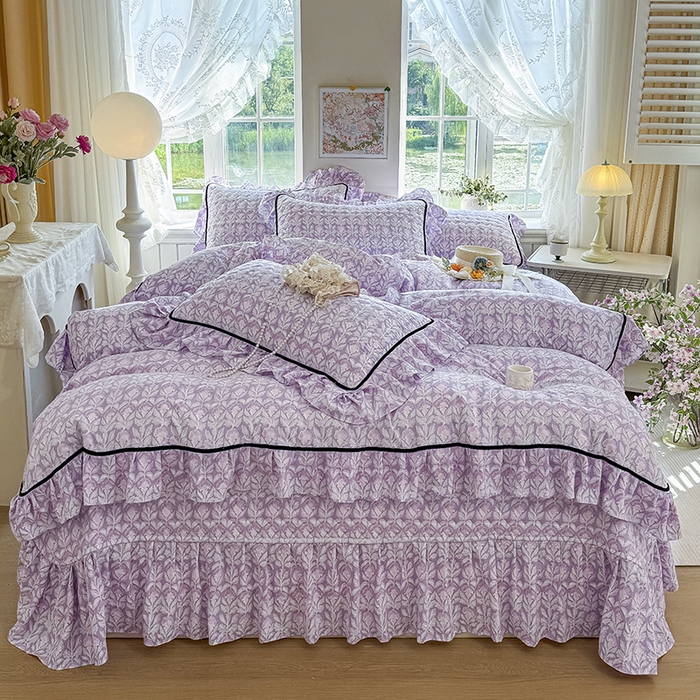 91家纺网 家纺一手货源 找家纺 宜凡家纺 2025新款A类水洗珍珠棉床盖三件套 芙汐