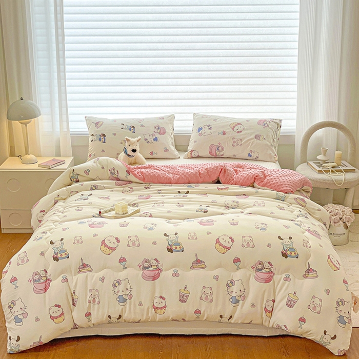 91家纺网 家纺一手货源 找家纺 丫丫家纺 2025新款云感木棉皱皱纱被子豆豆绒大豆被冬被被芯春秋豆豆被 凯蒂恰恰米