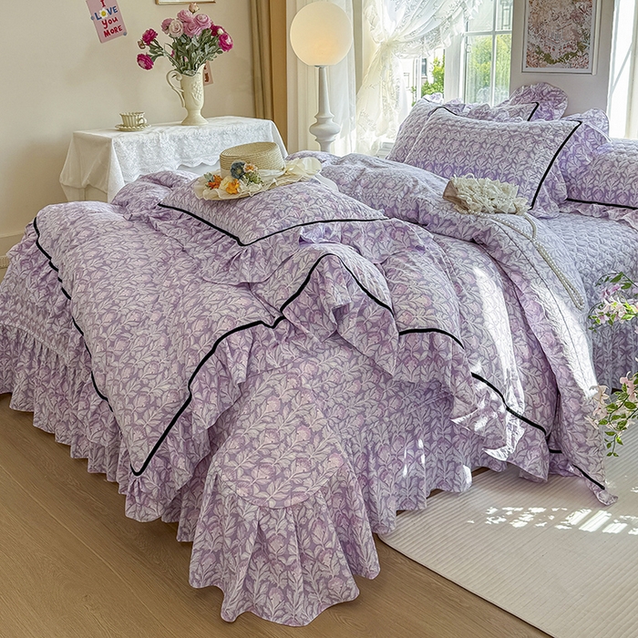 91家纺网 家纺一手货源 找家纺 宜凡家纺 2025新款A类水洗珍珠棉床盖三件套 芙汐