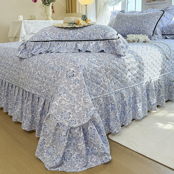 91家纺网 家纺一手货源 找家纺 宜凡家纺 2025新款A类水洗珍珠棉床盖三件套 兰伊