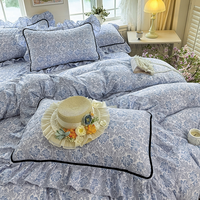 91家纺网 家纺一手货源 找家纺 宜凡家纺 2025新款A类水洗珍珠棉床盖三件套 兰伊