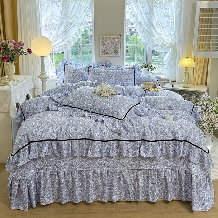 91家纺网 家纺一手货源 找家纺 宜凡家纺 2025新款A类水洗珍珠棉床盖三件套 兰伊