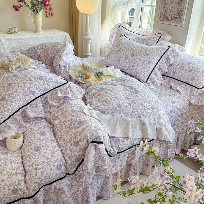 91家纺网 家纺一手货源 找家纺 宜凡家纺 2025新款A类水洗珍珠棉床盖三件套 洛拉