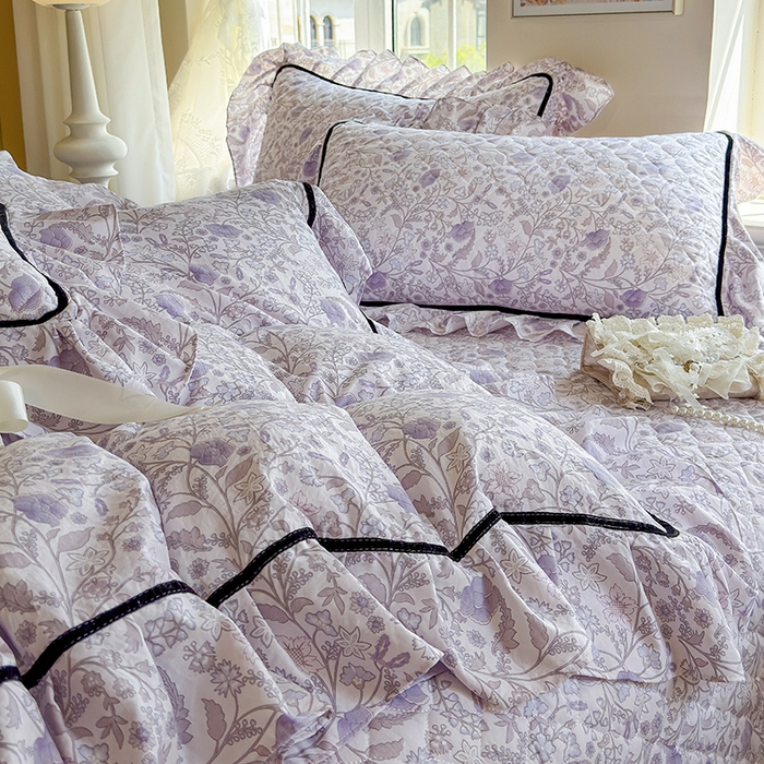 91家纺网 家纺一手货源 找家纺 宜凡家纺 2025新款A类水洗珍珠棉床盖三件套 洛拉