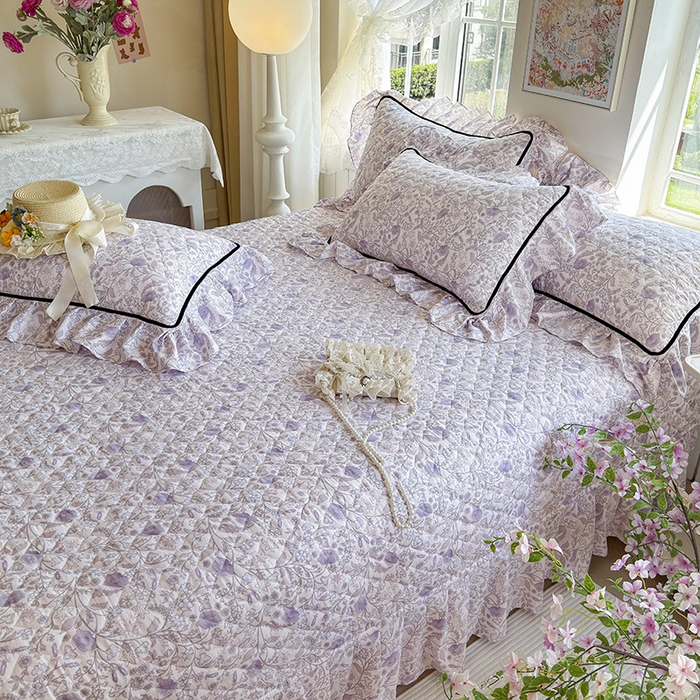 91家纺网 家纺一手货源 找家纺 宜凡家纺 2025新款A类水洗珍珠棉床盖三件套 洛拉