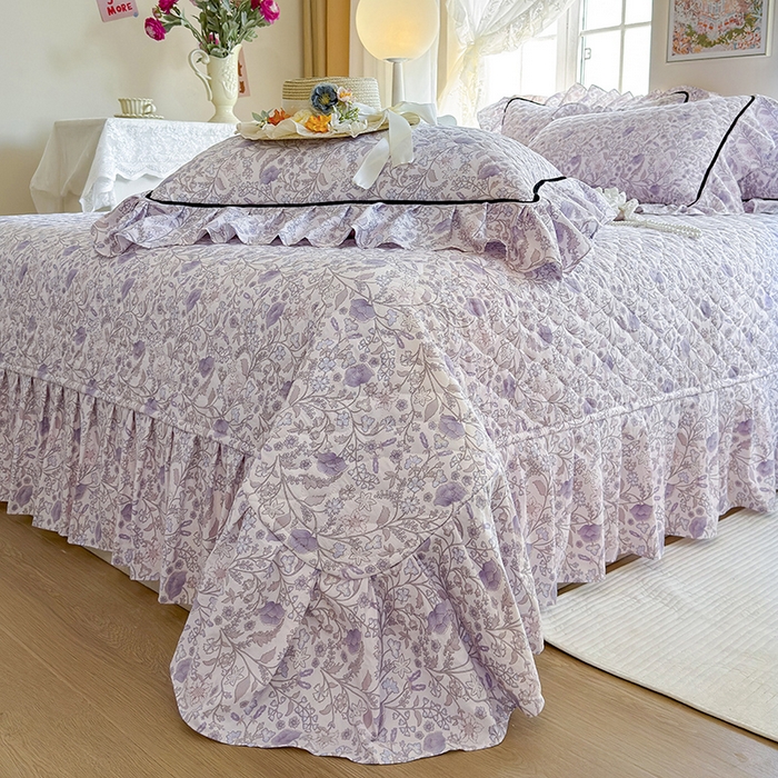 91家纺网 家纺一手货源 找家纺 宜凡家纺 2025新款A类水洗珍珠棉床盖三件套 洛拉