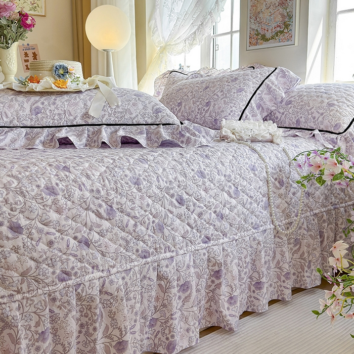 91家纺网 家纺一手货源 找家纺 宜凡家纺 2025新款A类水洗珍珠棉床盖三件套 洛拉