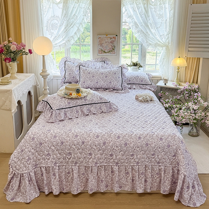 91家纺网 家纺一手货源 找家纺 宜凡家纺 2025新款A类水洗珍珠棉床盖三件套 洛拉