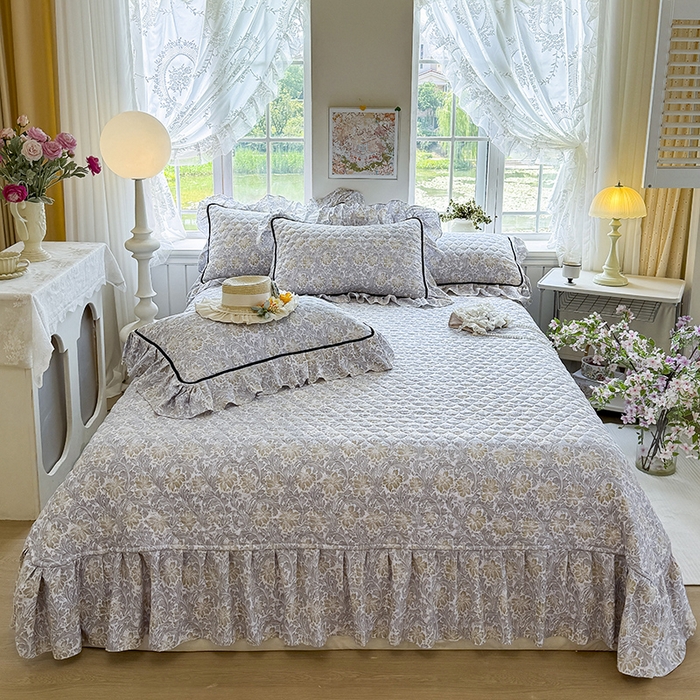 91家纺网 家纺一手货源 找家纺 宜凡家纺 2025新款A类水洗珍珠棉床盖三件套 清野