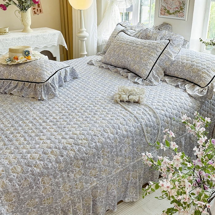 91家纺网 家纺一手货源 找家纺 宜凡家纺 2025新款A类水洗珍珠棉床盖三件套 清野