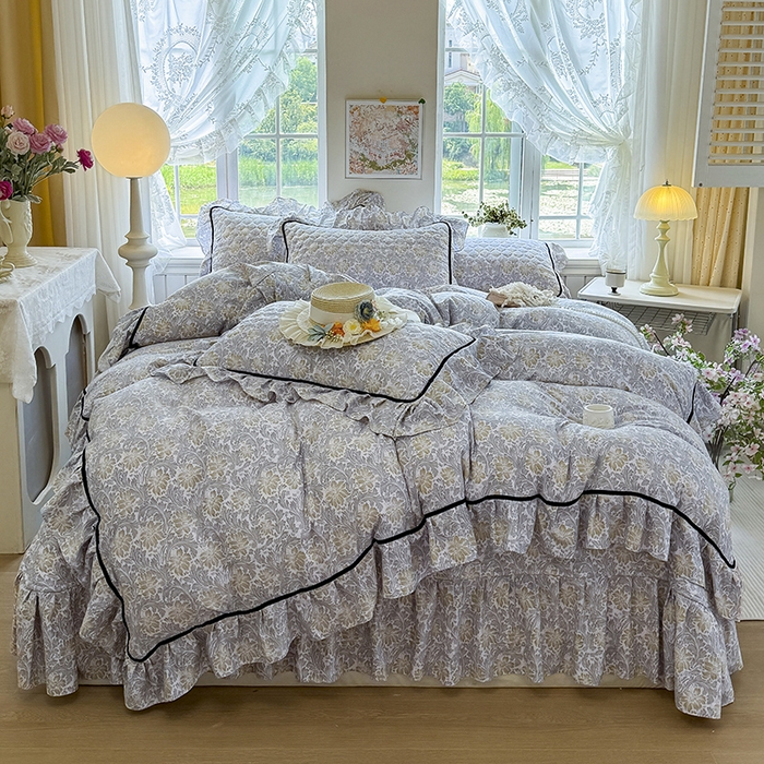 91家纺网 家纺一手货源 找家纺 宜凡家纺 2025新款A类水洗珍珠棉床盖三件套 清野