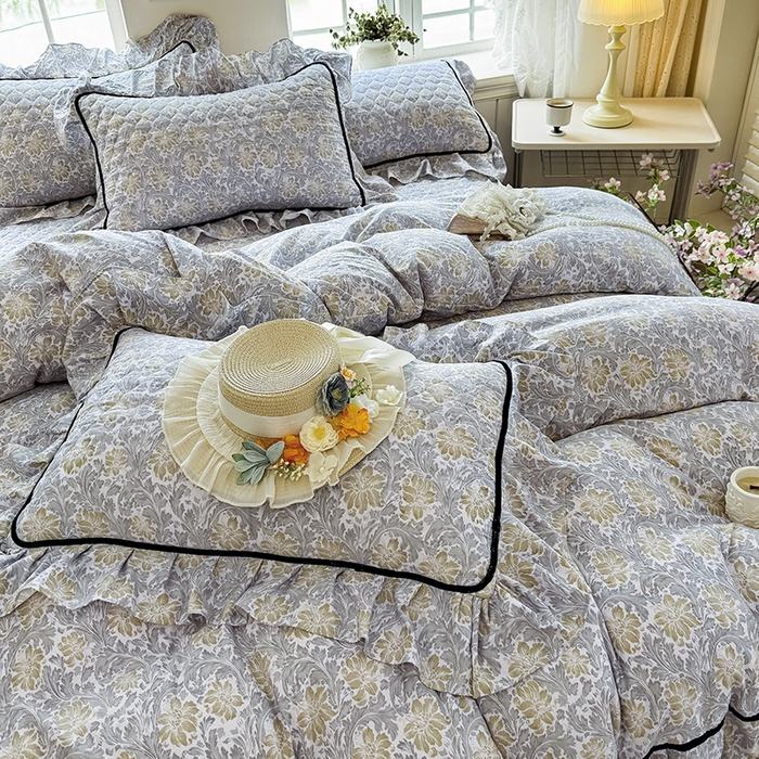 91家纺网 家纺一手货源 找家纺 宜凡家纺 2025新款A类水洗珍珠棉床盖三件套 清野