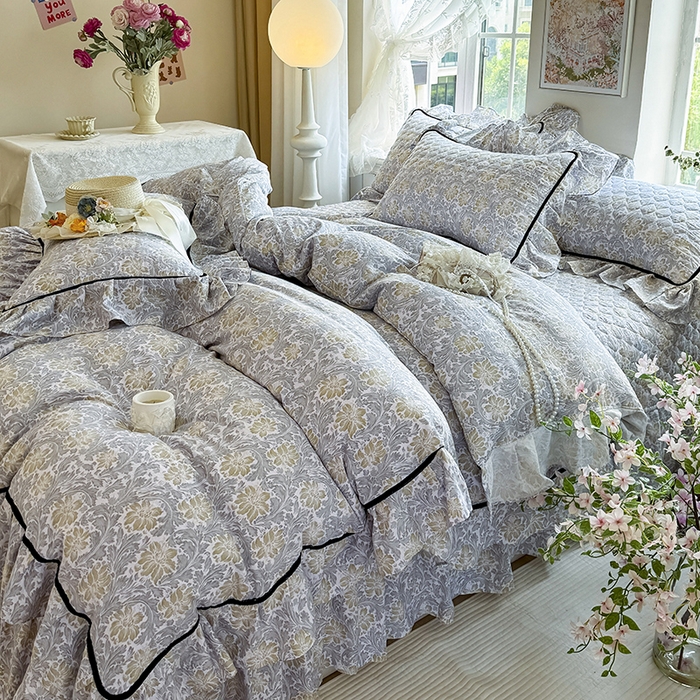 91家纺网 家纺一手货源 找家纺 宜凡家纺 2025新款A类水洗珍珠棉床盖三件套 清野