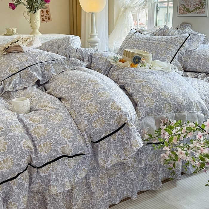 91家纺网 家纺一手货源 找家纺 宜凡家纺 2025新款A类水洗珍珠棉床盖三件套 清野