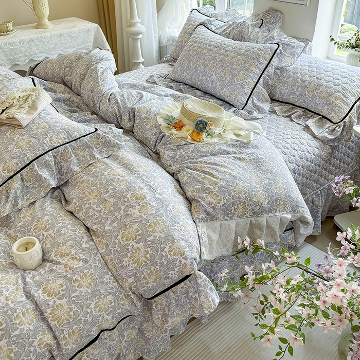 91家纺网 家纺一手货源 找家纺 宜凡家纺 2025新款A类水洗珍珠棉床盖三件套 清野