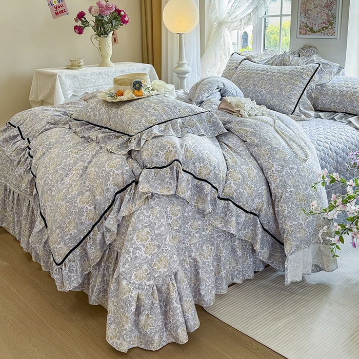 91家纺网 家纺一手货源 找家纺 宜凡家纺 2025新款A类水洗珍珠棉床盖三件套 清野