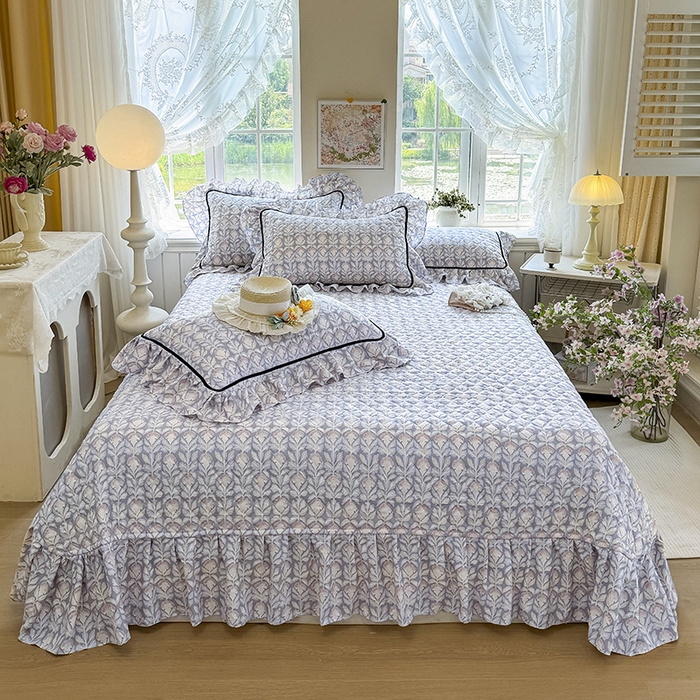 91家纺网 家纺一手货源 找家纺 宜凡家纺 2025新款A类水洗珍珠棉床盖三件套 夕雾