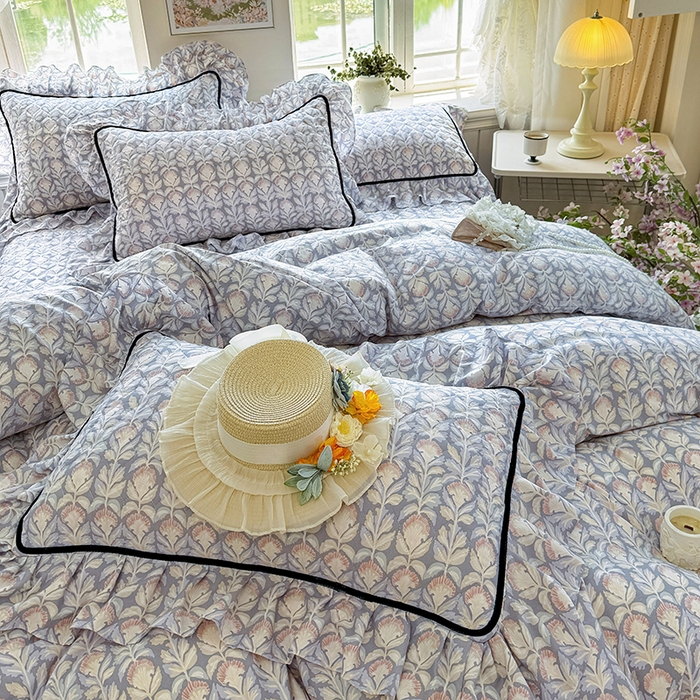 91家纺网 家纺一手货源 找家纺 宜凡家纺 2025新款A类水洗珍珠棉床盖三件套 夕雾