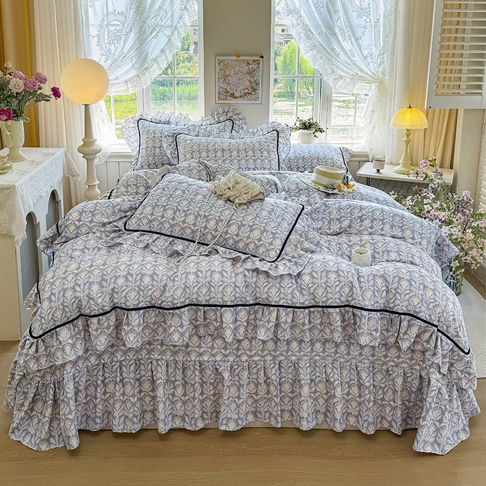 91家纺网 家纺一手货源 找家纺 宜凡家纺 2025新款A类水洗珍珠棉床盖三件套 夕雾