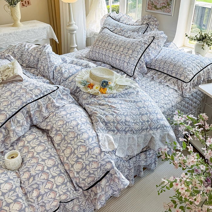 91家纺网 家纺一手货源 找家纺 宜凡家纺 2025新款A类水洗珍珠棉床盖三件套 夕雾