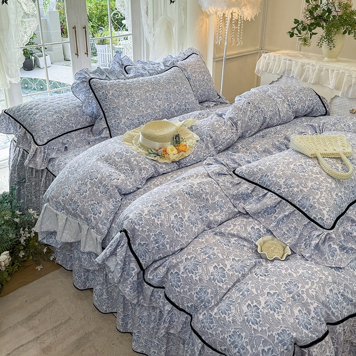 91家纺网 家纺一手货源 找家纺 （总）宜凡家纺 2025新款A类水洗珍珠棉夹棉床裙四件套