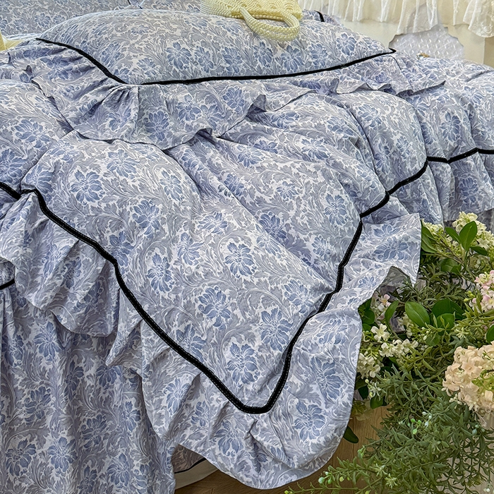 91家纺网 家纺一手货源 找家纺 宜凡家纺 2025新款A类水洗珍珠棉夹棉床裙四件套 兰伊