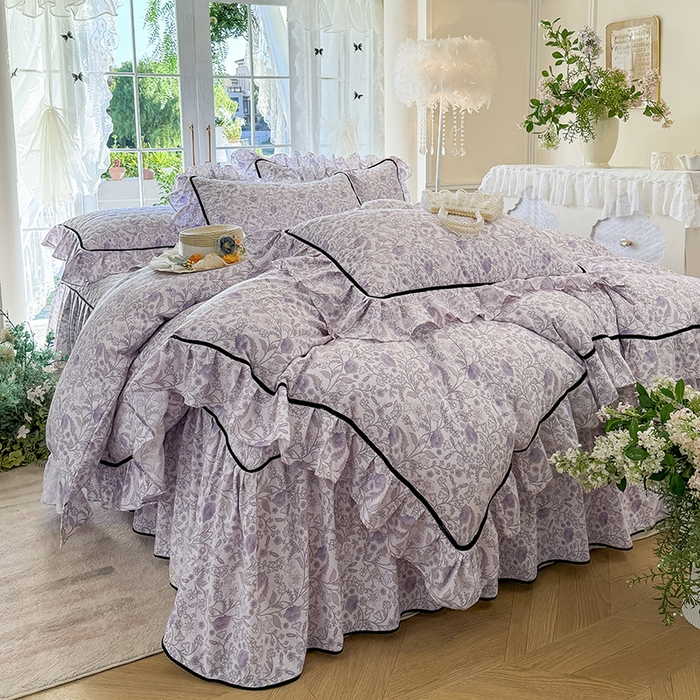 宜凡家纺 2025新款A类水洗珍珠棉夹棉床裙四件套 洛拉