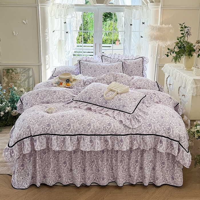 91家纺网 家纺一手货源 找家纺 宜凡家纺 2025新款A类水洗珍珠棉夹棉床裙四件套 洛拉