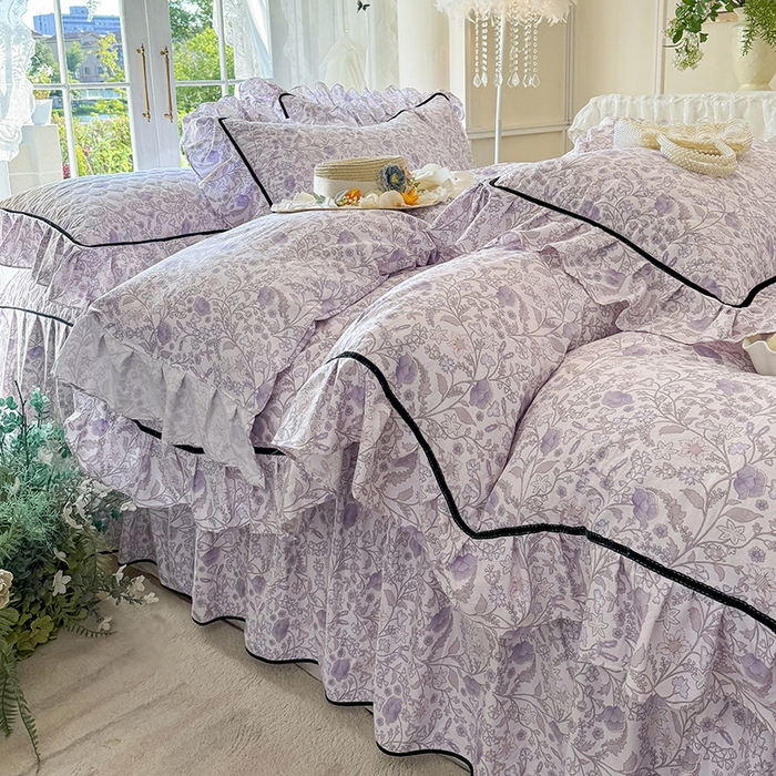 91家纺网 家纺一手货源 找家纺 宜凡家纺 2025新款A类水洗珍珠棉夹棉床裙四件套 洛拉